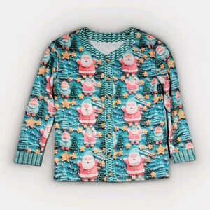 Santa Claus In Candy Land Christmas Button Up Sweater Party  Women's Size S